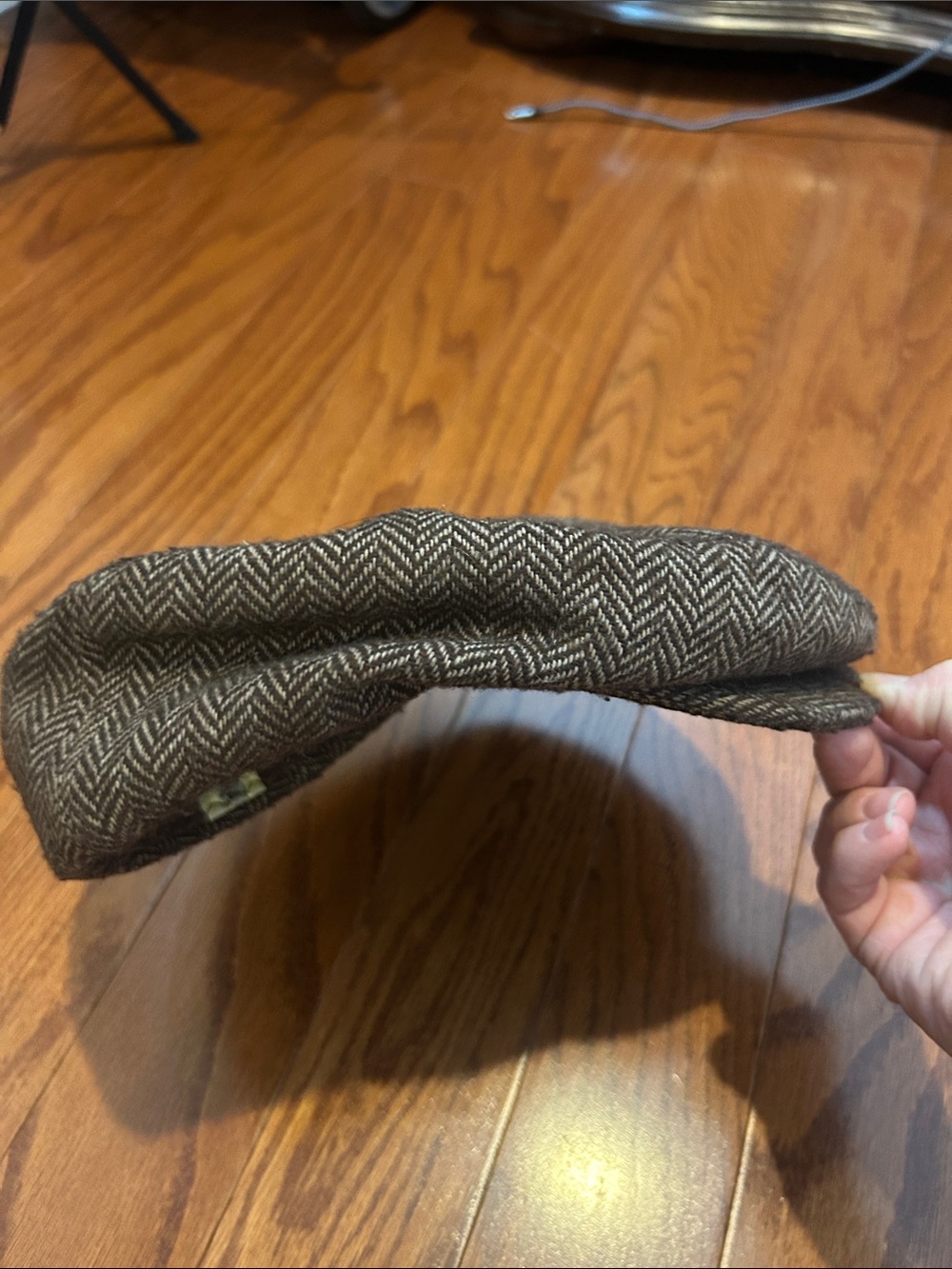 Vintage Brown Herringbone Flat Cap / Newsboy Cap, Size Medium (7-7 1/8).